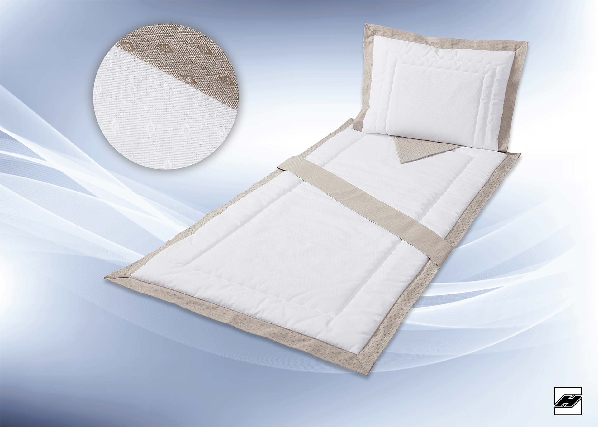 Deckengarnitur_364_P_Marisa_weiss-_Tasche-_Scherpe-_Stehsaum_grau Deckengarnitur 364 P Marisa weiß, Stehsaum grau, Tasche und Schärpe