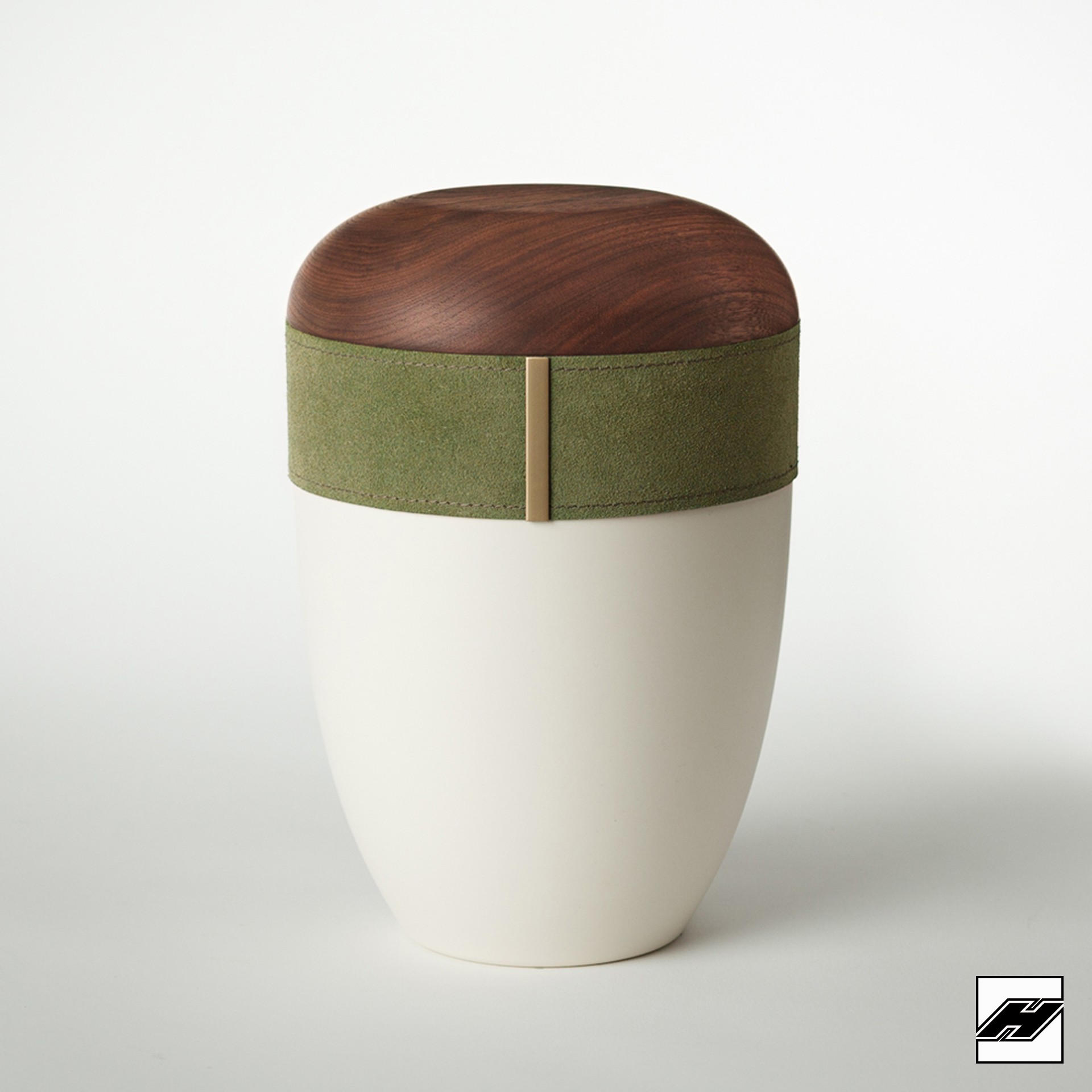 Holz-Lederurne_cw_Wildleder_Smaragd Urne HLSW-cw Holz/Leder Smaragd cremeweiß, mit Wildleder