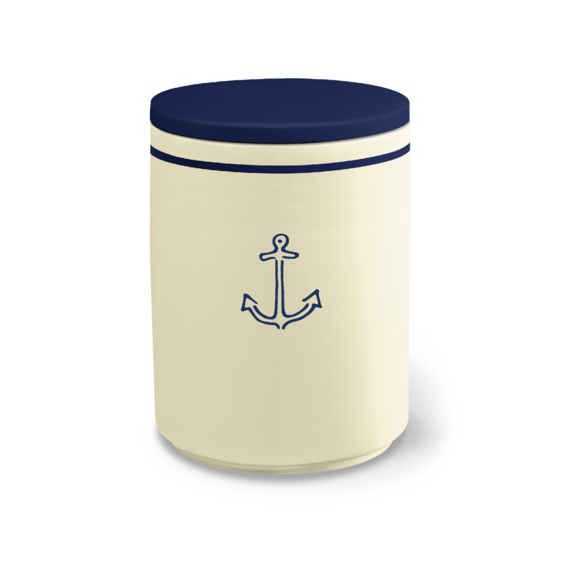 Urne 37533 DUO AQUA sandbeige saphir mit Dekor 38241 Anker blau